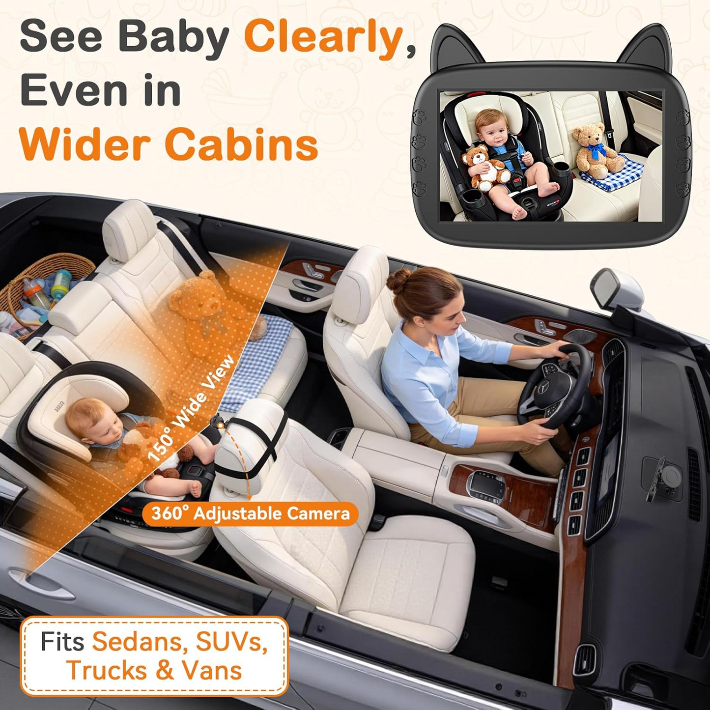 Baby Car Seat Surveillance System with Night Vision and Wide View