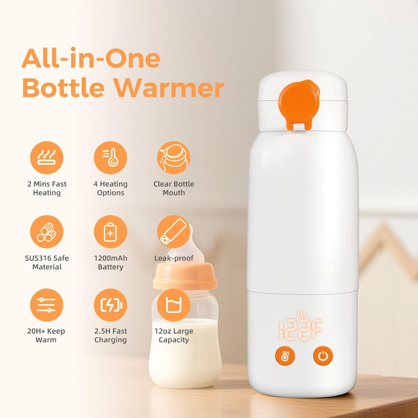 Portable Car Bottle Heater with Auto Shutoff and Long Cord