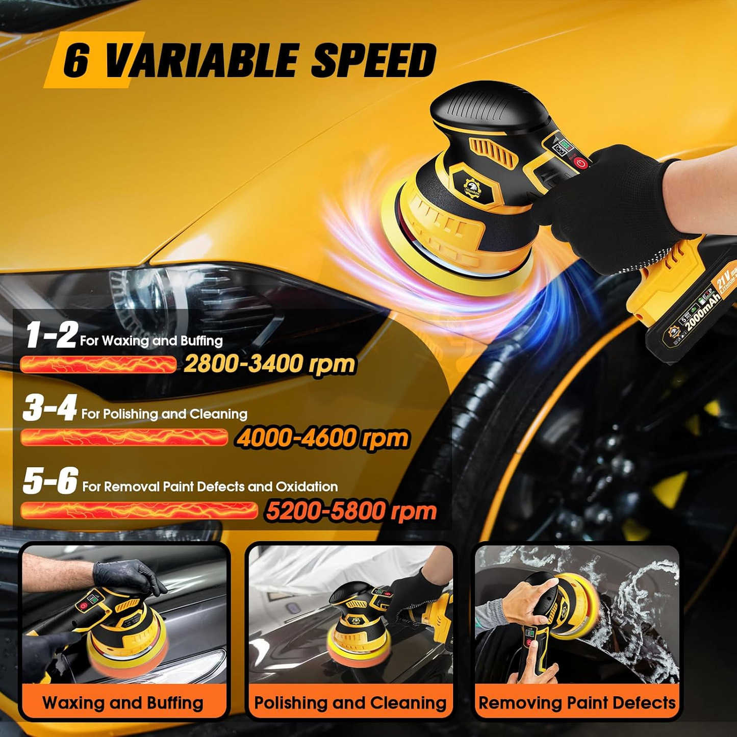 Cordless Car Paint Restorer with Rechargeable Battery and Speed Settings