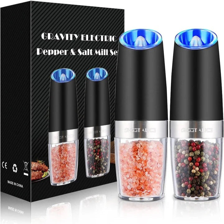 Automatic Gravity Salt & Pepper Mills with LED Illumination - Set of 2