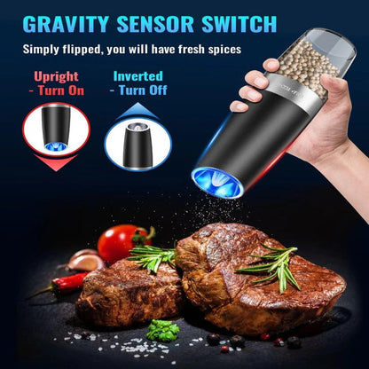 Automatic Gravity Salt & Pepper Mills with LED Illumination - Set of 2
