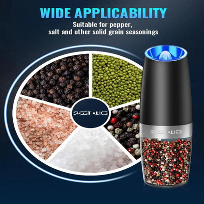Automatic Gravity Salt & Pepper Mills with LED Illumination - Set of 2
