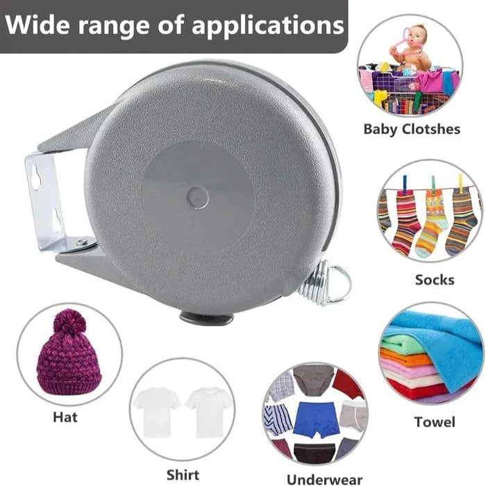 Compact Wall-Mount Clothes Drying Line with Adjustable Length