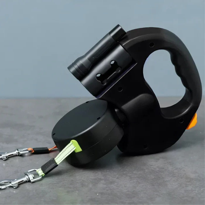 Illuminated Dual Dog Leash with Waste Bag Holder