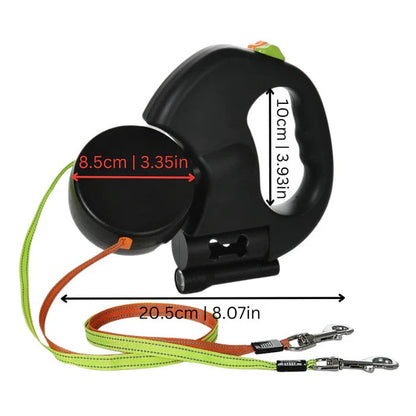 Illuminated Dual Dog Leash with Waste Bag Holder