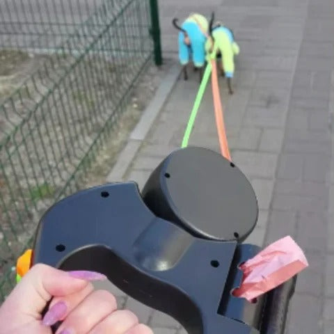 Illuminated Dual Dog Leash with Waste Bag Holder