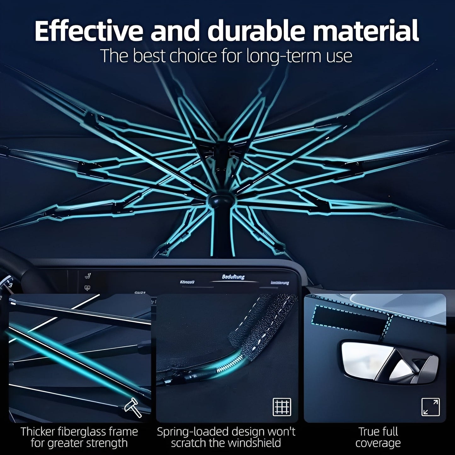 Compact Car Windshield Protector with Umbrella Design