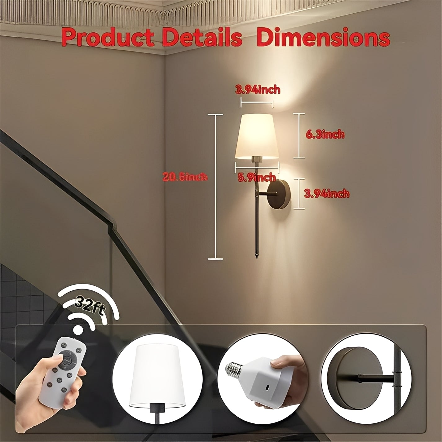 Cordless Ambient Wall Lights with Customizable Colors, Set of 2