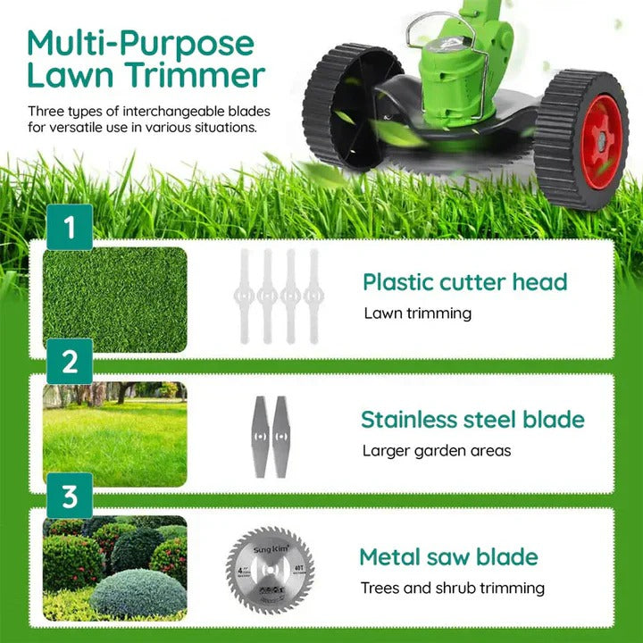 Rechargeable Cordless Lawn Edger with Customizable Handle and Blades