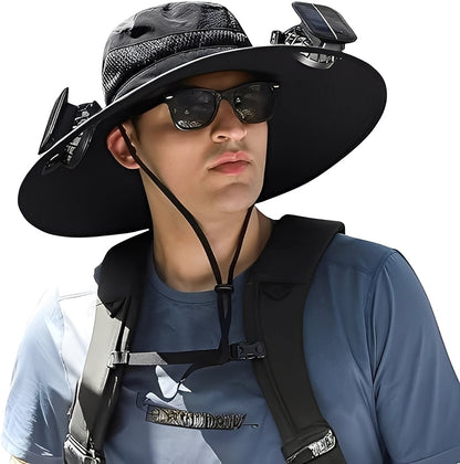 Cooling Sun Hat with Solar-Powered and USB Fans