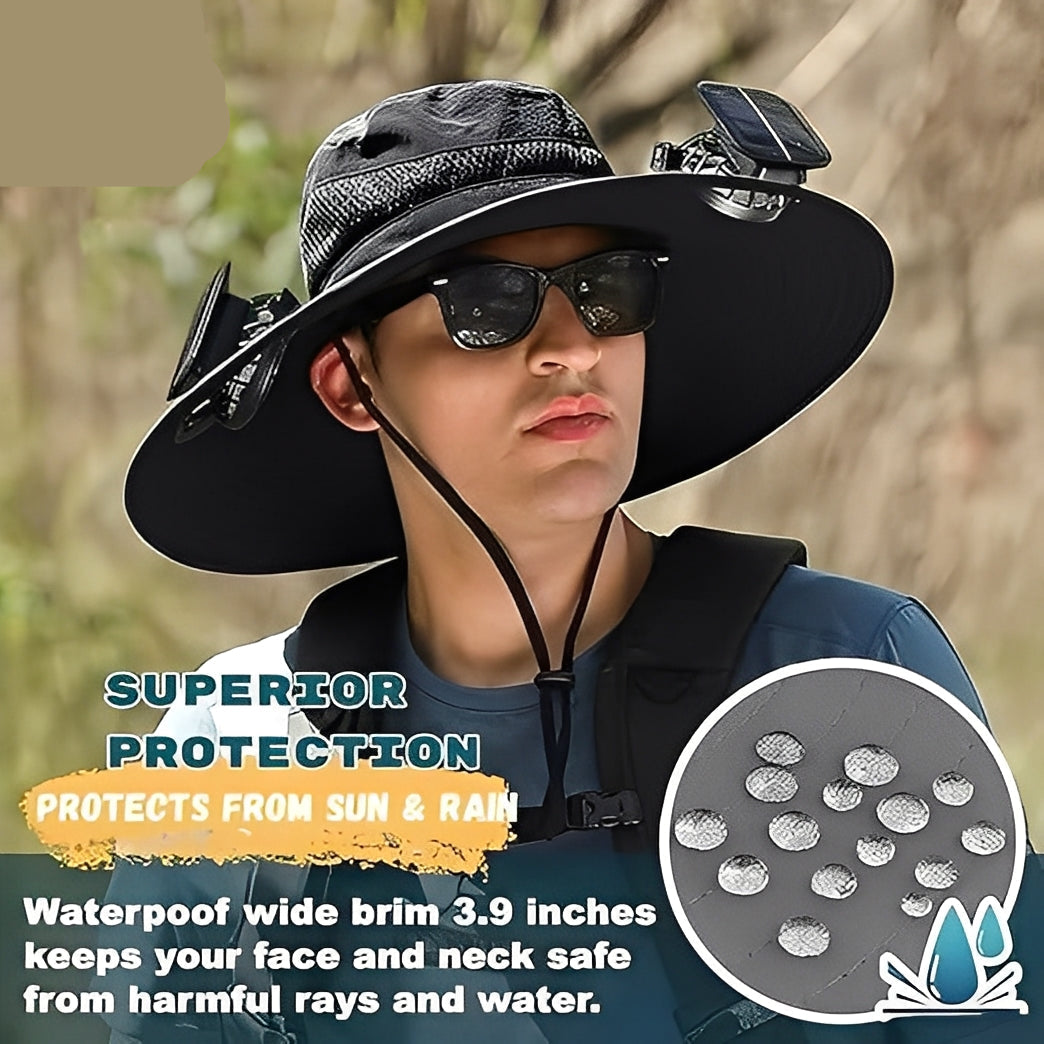Cooling Sun Hat with Solar-Powered and USB Fans