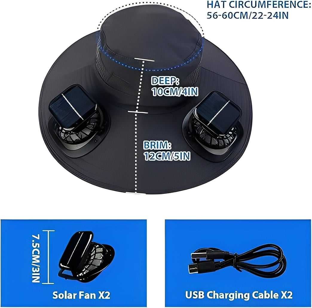 Cooling Sun Hat with Solar-Powered and USB Fans