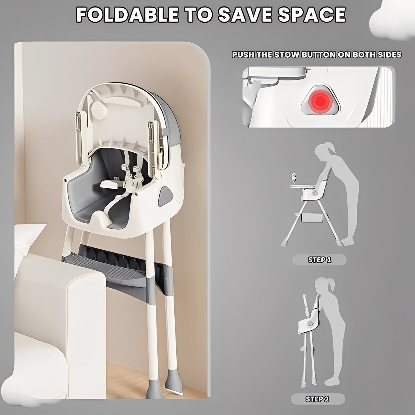 Compact Folding High Chair with Durable Steel Structure