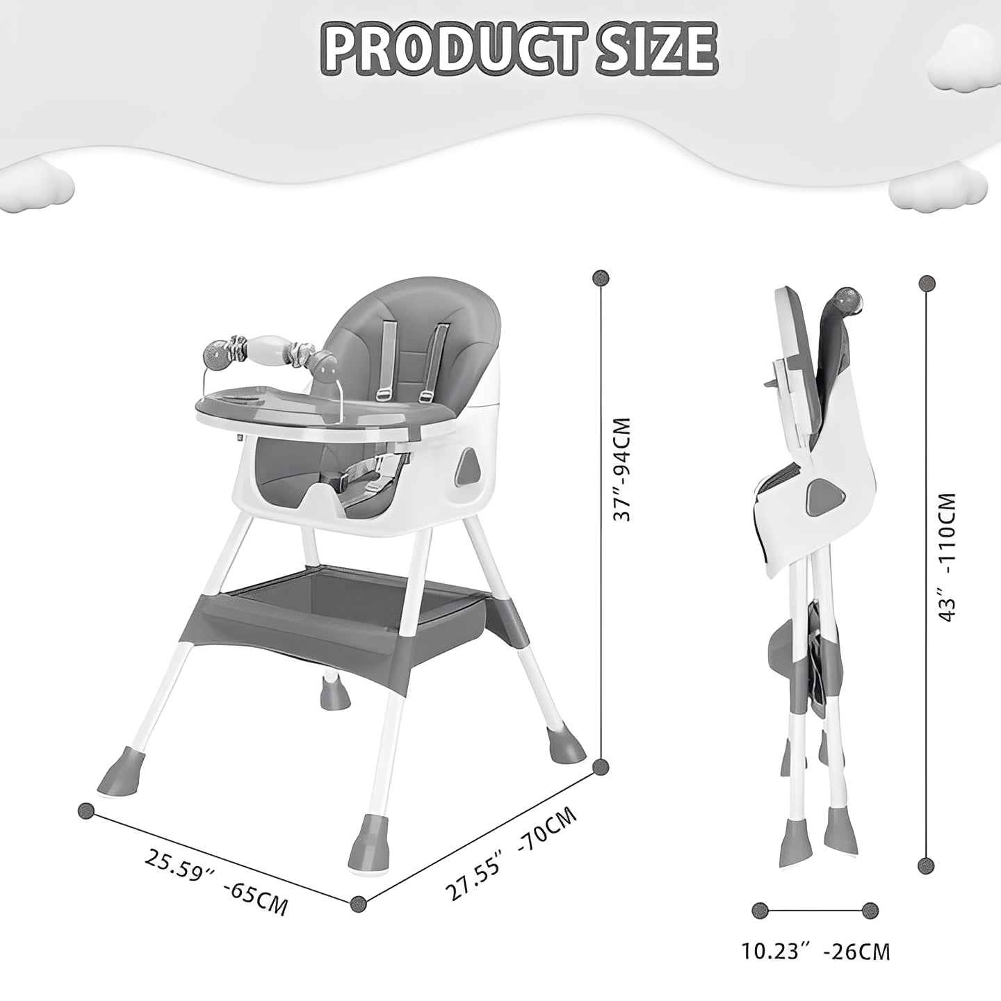 Compact Folding High Chair with Durable Steel Structure