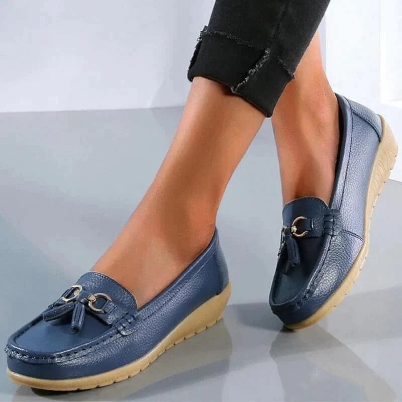 Stylish Women's Leather Slip-Ons with Comfort Insole Design