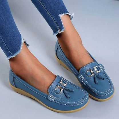 Stylish Women's Leather Slip-Ons with Comfort Insole Design