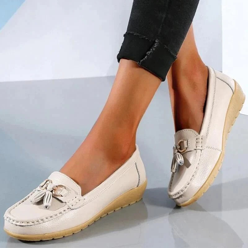 Stylish Women's Leather Slip-Ons with Comfort Insole Design