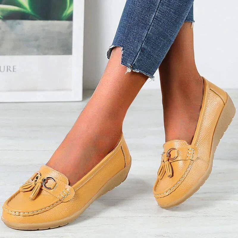 Stylish Women's Leather Slip-Ons with Comfort Insole Design