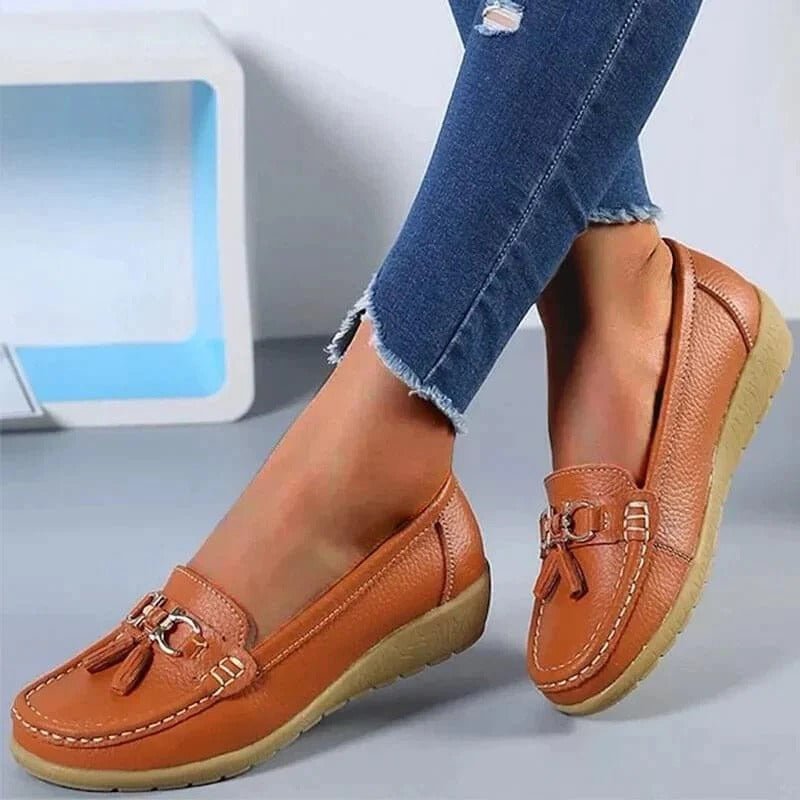 Stylish Women's Leather Slip-Ons with Comfort Insole Design