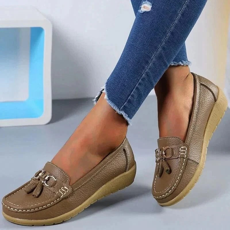 Stylish Women's Leather Slip-Ons with Comfort Insole Design