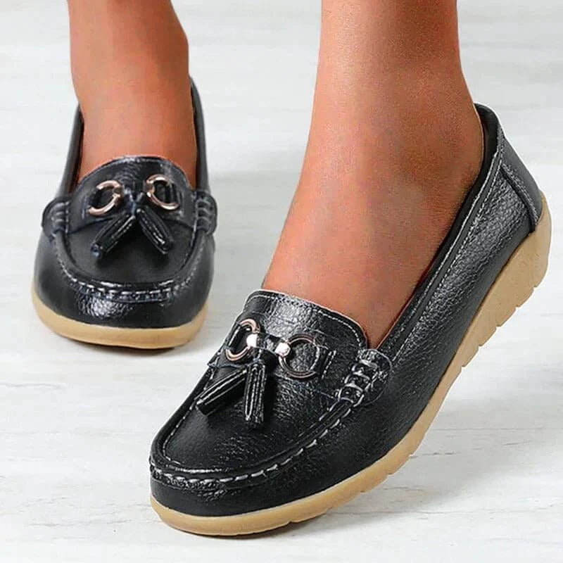 Stylish Women's Leather Slip-Ons with Comfort Insole Design