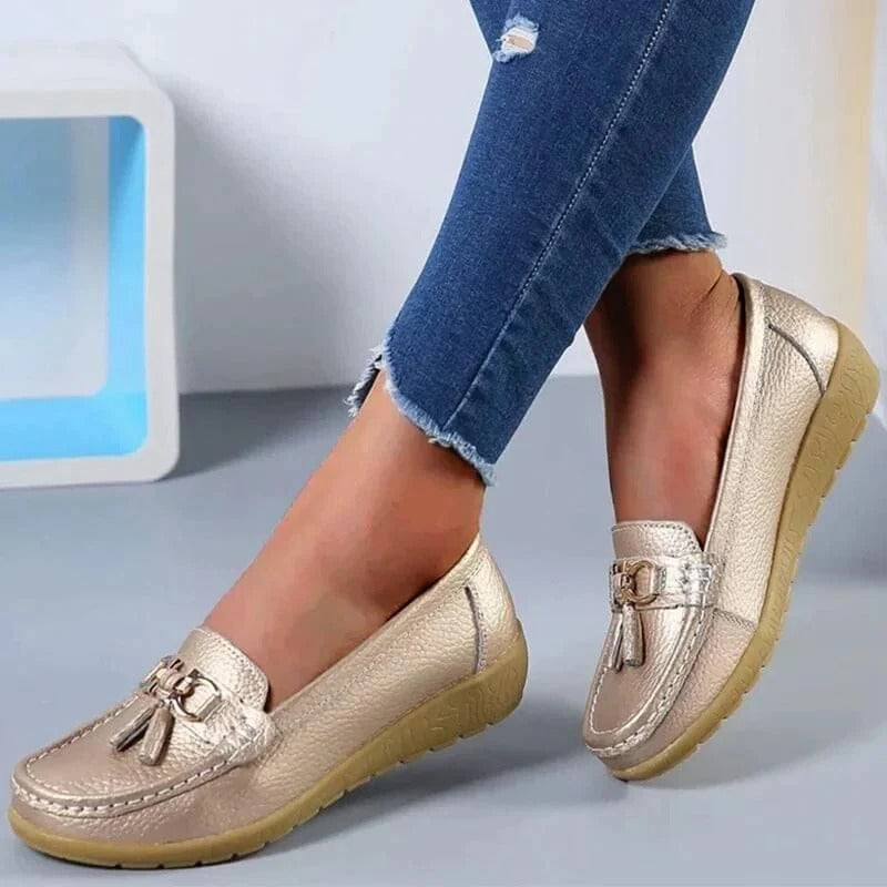 Stylish Women's Leather Slip-Ons with Comfort Insole Design