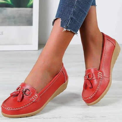 Stylish Women's Leather Slip-Ons with Comfort Insole Design
