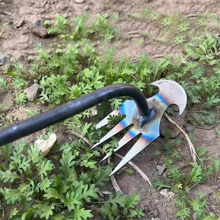 ErgoWeed Precision Hand Tool with Four Steel Tines for Lawn Care