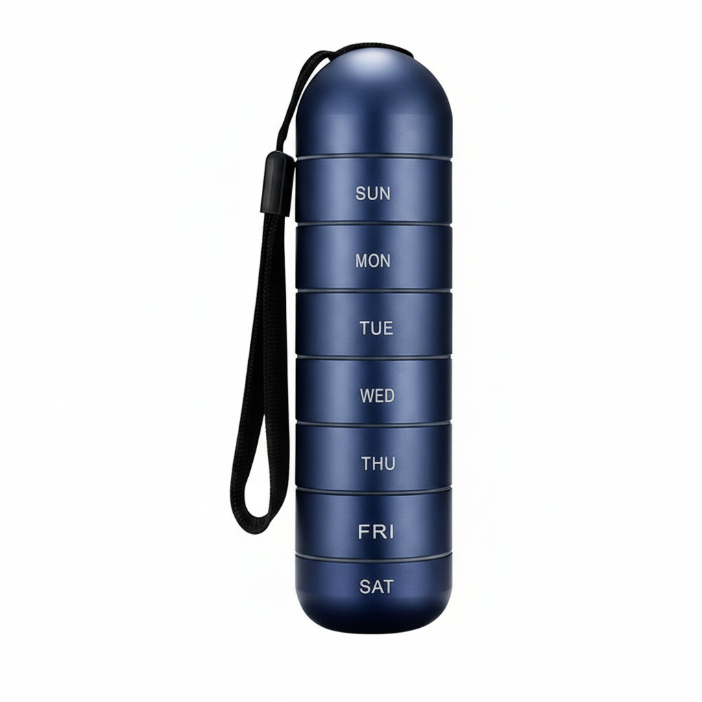 Compact Aluminum Pill Organizer with 7 Sections for Travel