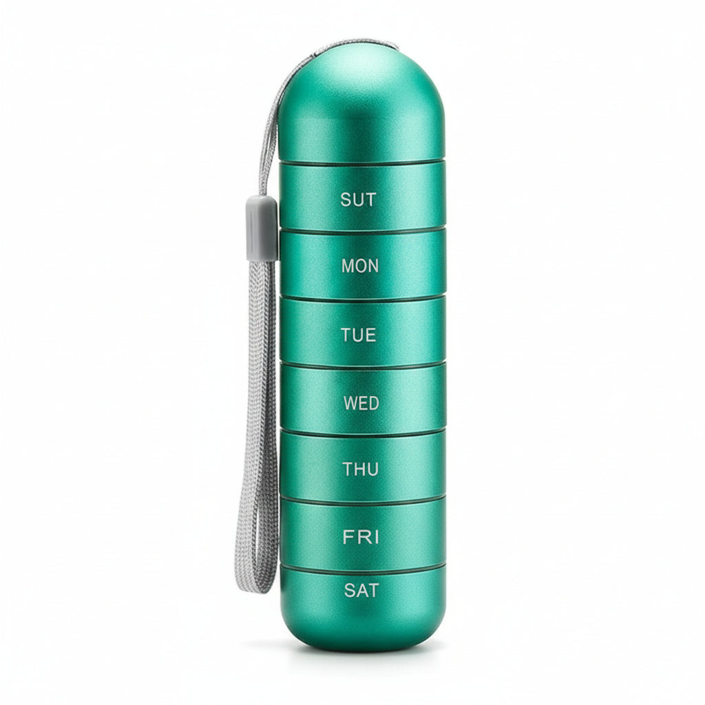 Compact Aluminum Pill Organizer with 7 Sections for Travel