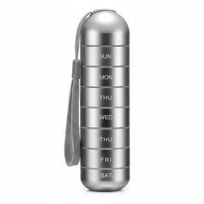 Compact Aluminum Pill Organizer with 7 Sections for Travel
