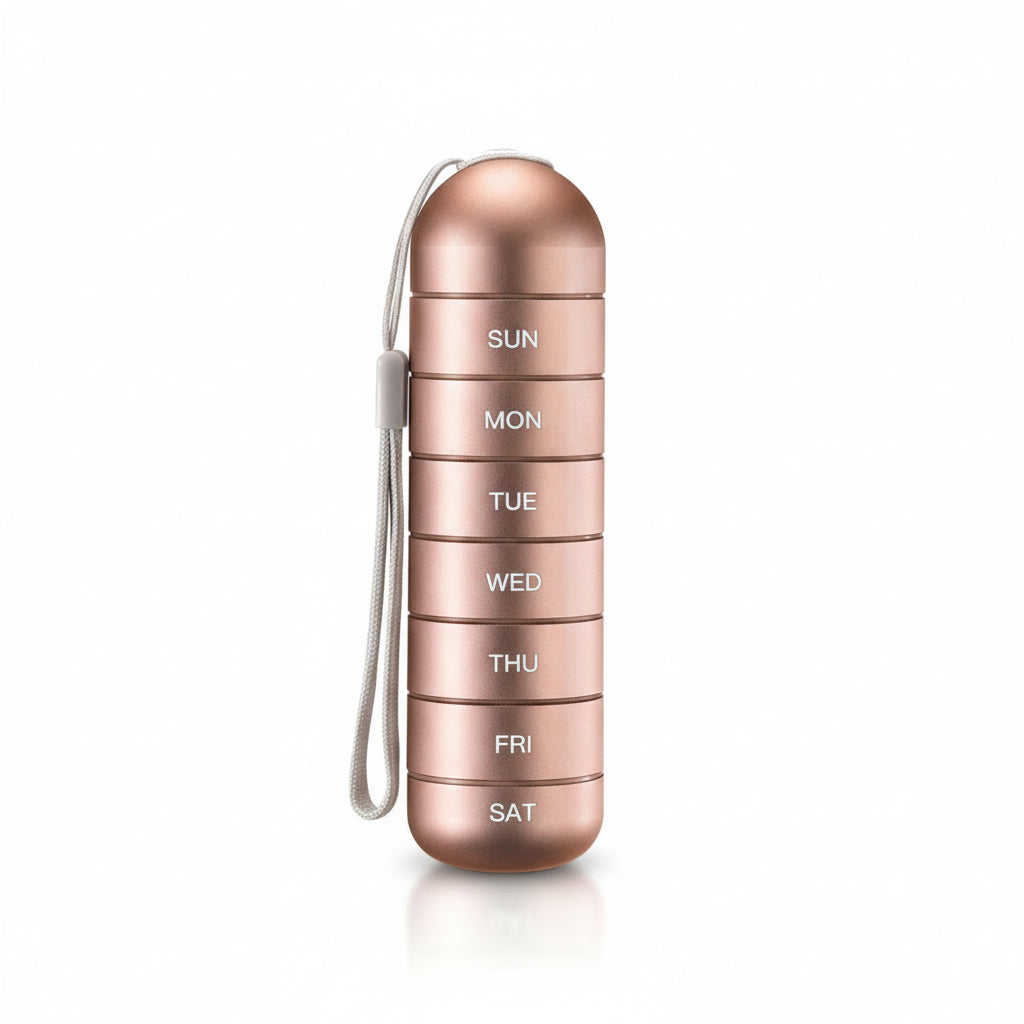 Compact Aluminum Pill Organizer with 7 Sections for Travel