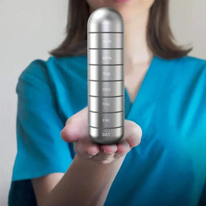 Compact Aluminum Pill Organizer with 7 Sections for Travel