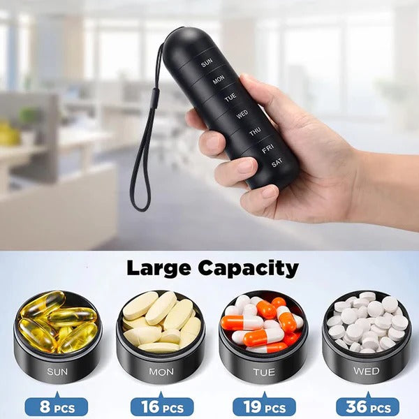 Compact Aluminum Pill Organizer with 7 Sections for Travel