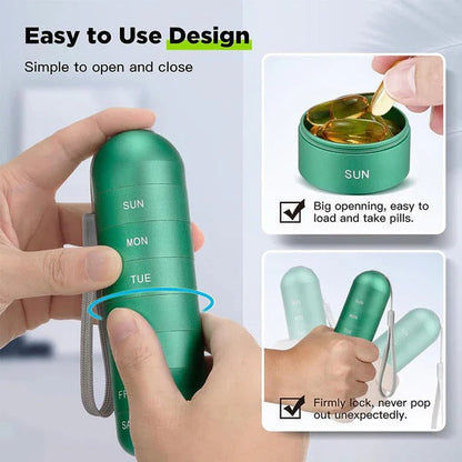 Compact Aluminum Pill Organizer with 7 Sections for Travel