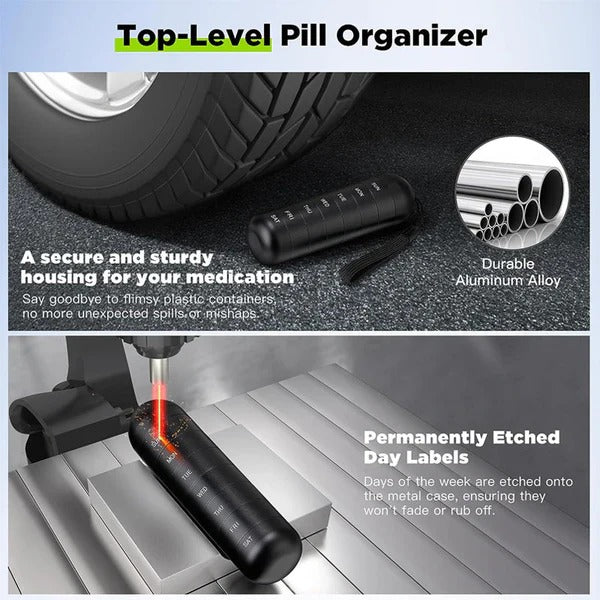 Compact Aluminum Pill Organizer with 7 Sections for Travel