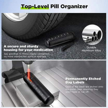 Compact Aluminum Pill Organizer with 7 Sections for Travel