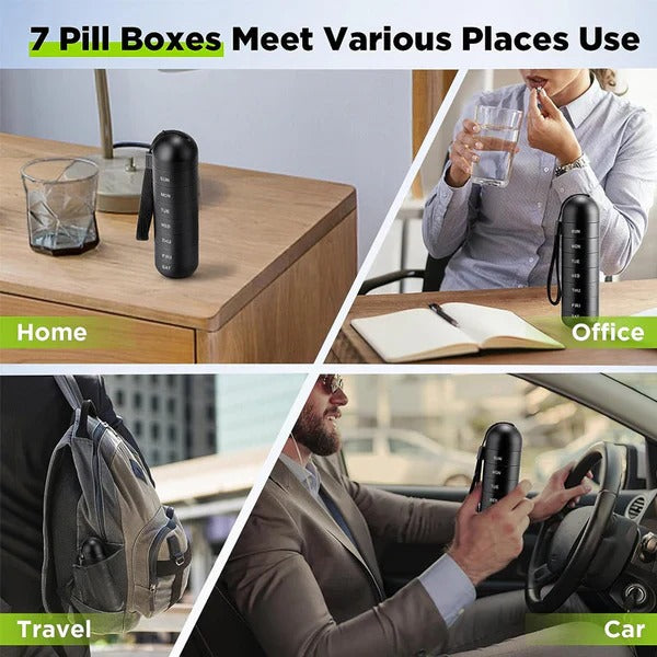 Compact Aluminum Pill Organizer with 7 Sections for Travel