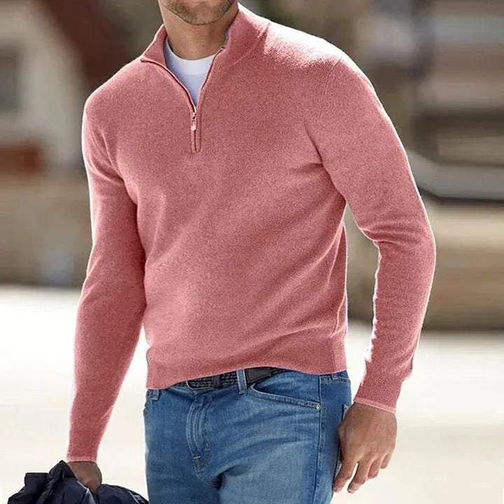 Men's Luxe Cashmere Full-Zip Sweater with Long Sleeves