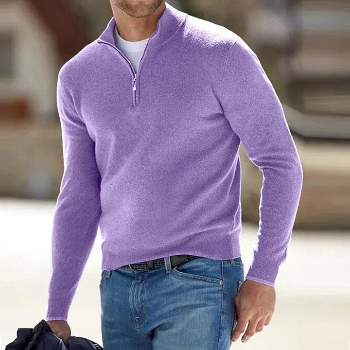 Men's Luxe Cashmere Full-Zip Sweater with Long Sleeves