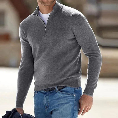 Men's Luxe Cashmere Full-Zip Sweater with Long Sleeves