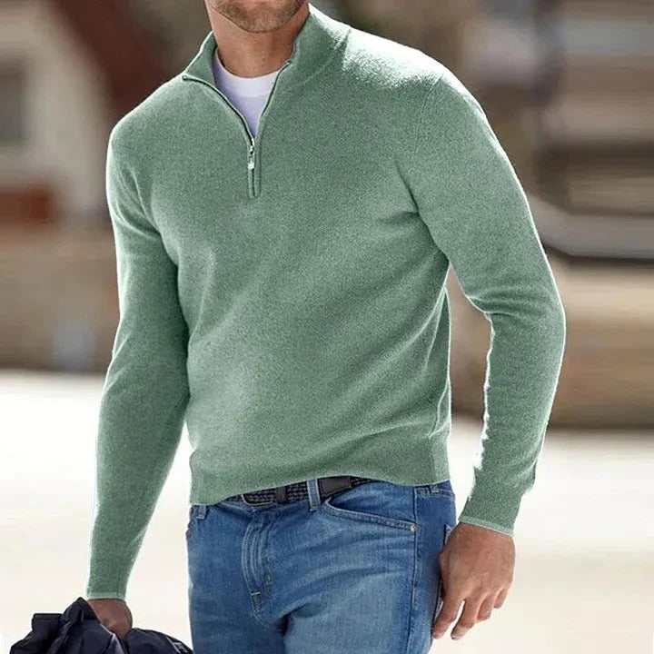 Men's Luxe Cashmere Full-Zip Sweater with Long Sleeves