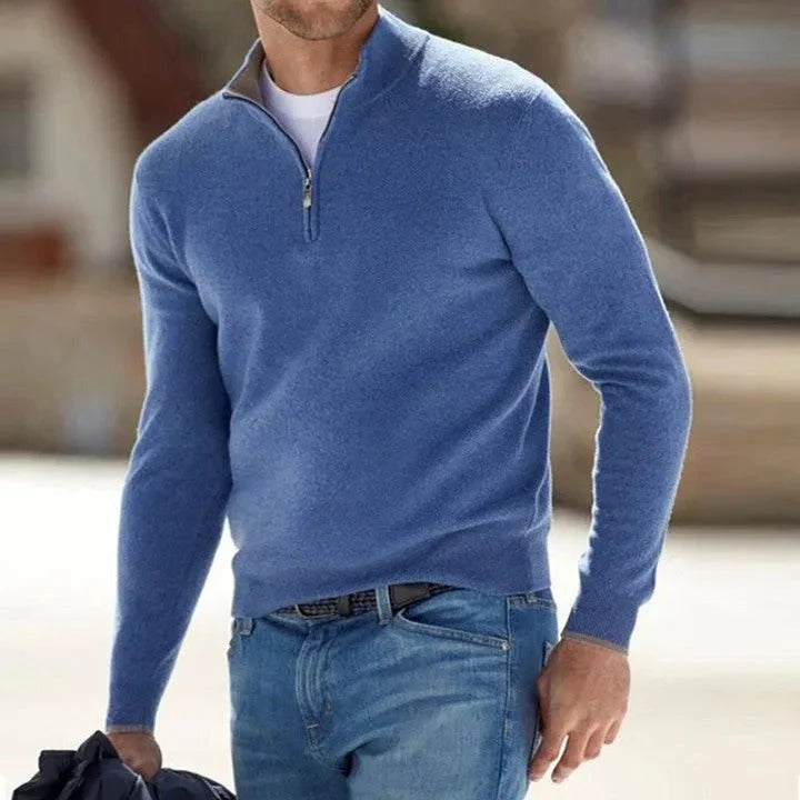 Men's Luxe Cashmere Full-Zip Sweater with Long Sleeves