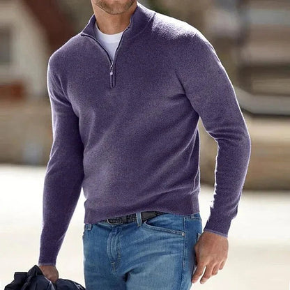 Men's Luxe Cashmere Full-Zip Sweater with Long Sleeves