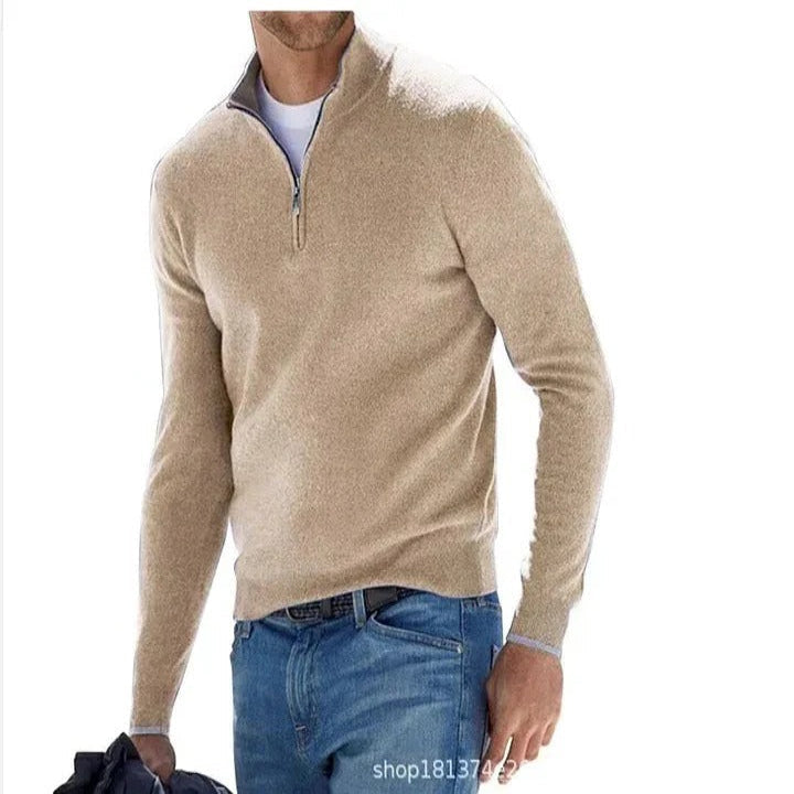 Men's Luxe Cashmere Full-Zip Sweater with Long Sleeves