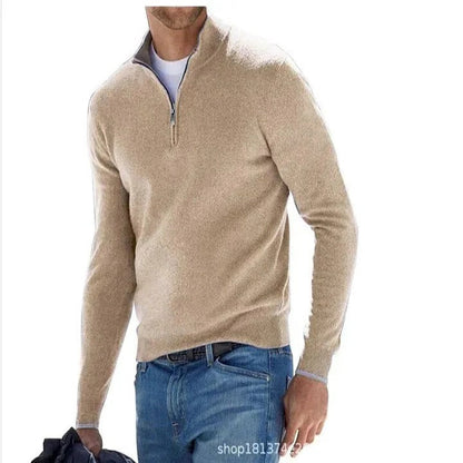 Men's Luxe Cashmere Full-Zip Sweater with Long Sleeves