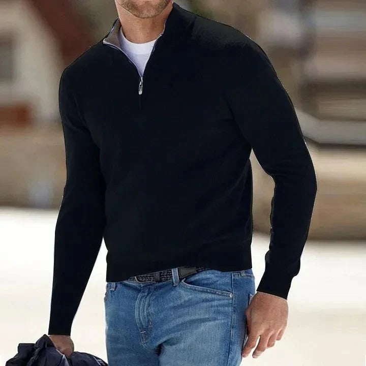 Men's Luxe Cashmere Full-Zip Sweater with Long Sleeves