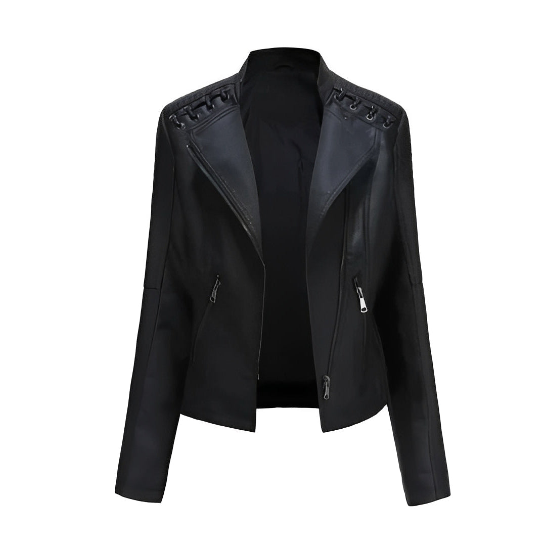Chic Women’s Leather Jacket with Concealed Zipper