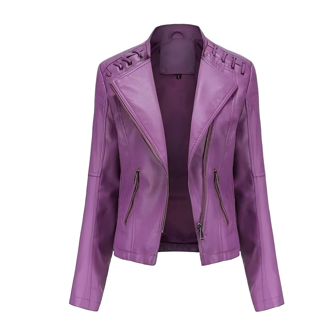 Chic Women’s Leather Jacket with Concealed Zipper