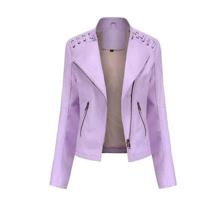 Chic Women’s Leather Jacket with Concealed Zipper